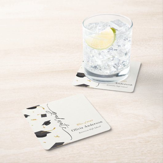 卒業パーソナライズされた会 スクエアペーパーコースター (インサイチュ)