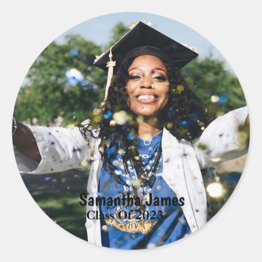 卒業パーソナライズされた写真と名前 ラウンドシール (正面)