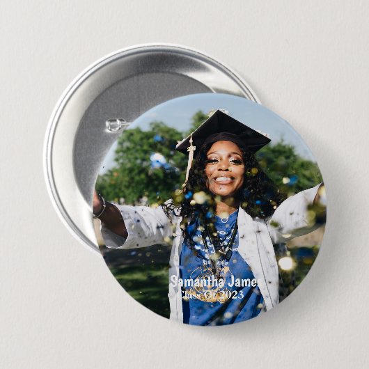 卒業パーソナライズされた写真と名前 缶バッジ (正面&裏面)