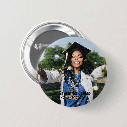卒業パーソナライズされた写真と名前 缶バッジ (正面&裏面)