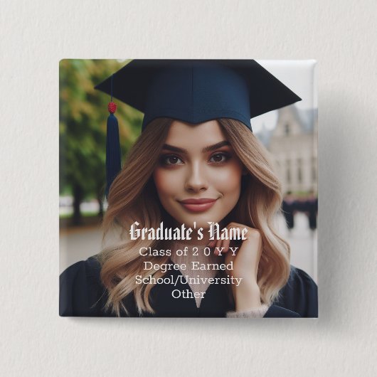 卒業パーソナライズされた写真、氏名、学年 缶バッジ (正面)
