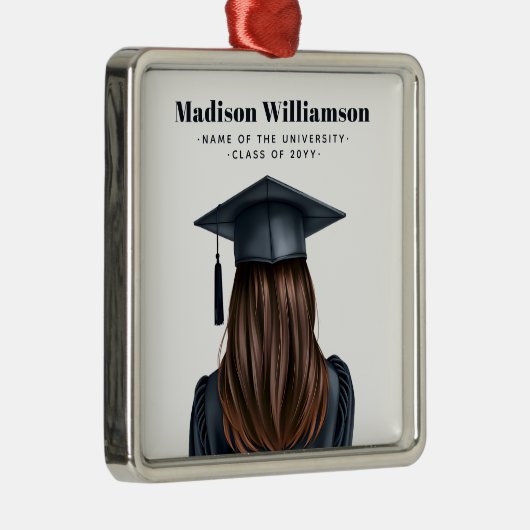 卒業パーソナライズされた女子モダン卒業生 メタルオーナメント (右)
