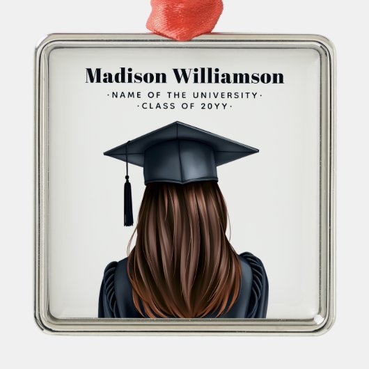 卒業パーソナライズされた女子モダン卒業生 メタルオーナメント (正面)