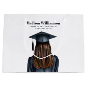 卒業パーソナライズされた女子モダン卒業生 ラージペーパーバッグ (正面)