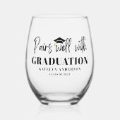 卒業パーソナライズされた年の組を良く命名 ステムなしワイングラス (正面)