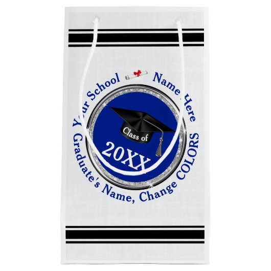 卒業パーソナライズされた抱き枕、色の変更 スモールペーパーバッグ (正面)