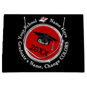 卒業パーソナライズされた抱き枕，黒と赤 ラージペーパーバッグ (正面)