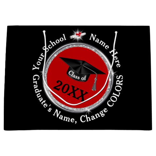 卒業パーソナライズされた抱き枕，黒と赤 ラージペーパーバッグ (正面)