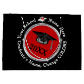 卒業パーソナライズされた抱き枕，黒と赤 ラージペーパーバッグ (裏面)