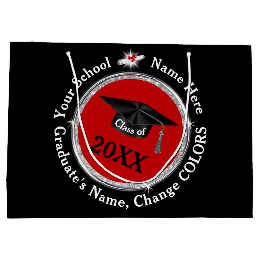 卒業パーソナライズされた抱き枕，黒と赤 ラージペーパーバッグ (裏面)