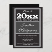 卒業パーソナライズされた発表(黒) 招待状 (正面/裏面)