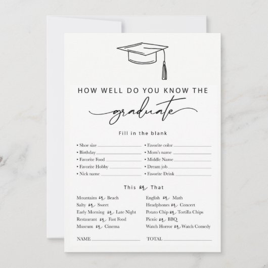 卒業パーソナライズされた試合クイズ 招待状 (正面)