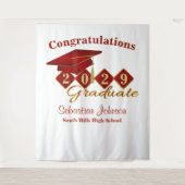 卒業パーソナライズされた赤と金ゴールドパーティーの背景 タペストリー (正面)