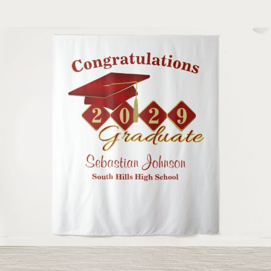 卒業パーソナライズされた赤と金ゴールドパーティーの背景 タペストリー (正面)