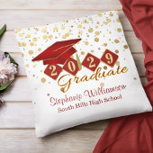 卒業パーソナライズされた赤と金ゴールド紙吹雪 クッション
