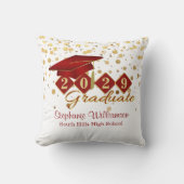 卒業パーソナライズされた赤と金ゴールド紙吹雪 クッション (正面)