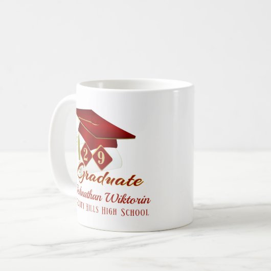 卒業パーソナライズされた赤と金ゴールド20XX コーヒーマグカップ (正面左)