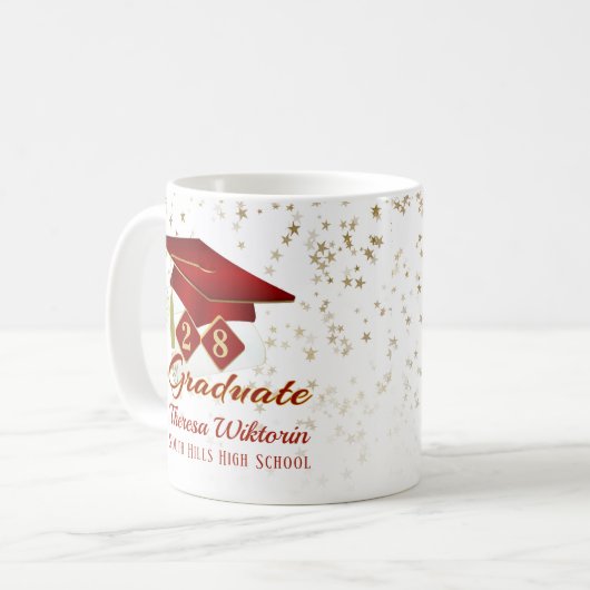 卒業パーソナライズされた赤と金ゴールド20XX コーヒーマグカップ (正面左)