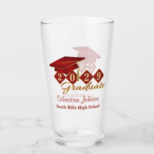 卒業パーソナライズされた赤と金ゴールド20XX タンブラーグラス (裏面)