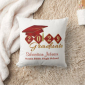 卒業パーソナライズされた赤と金ゴールド クッション (ブランケット)