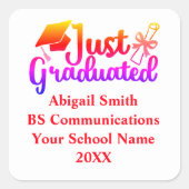 卒業パーソナライズされた赤、オレンジ紫 スクエアシール (正面)