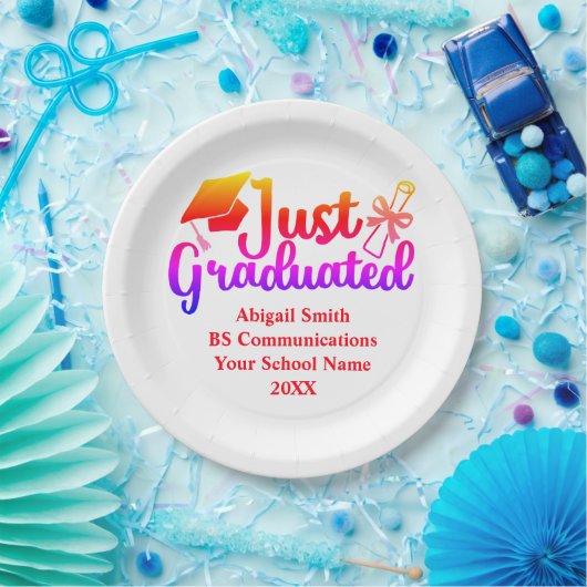 卒業パーソナライズされた赤、オレンジ紫 ペーパープレート (パーティー)