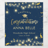 卒業パーソナライズされた金ゴールドネカスタムビーブルー ワインラベル (シングルラベル)