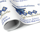 卒業パーソナライズされた青と金ゴールド ラッピングペーパー (ロールコーナー)