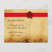 卒業パーチメント及び赤ワックスシールモノグラム インビテーションポストカード (裏面)