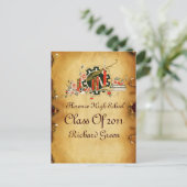 卒業パーチメント及び赤ワックスシールモノグラム インビテーションポストカード (スタンド正面)