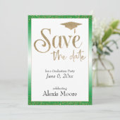 卒業パーティの日付を緑の金ゴールドに保存 招待状 (スタンド正面)