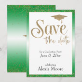 卒業パーティの日付を緑の金ゴールドに保存 招待状 (正面/裏面)