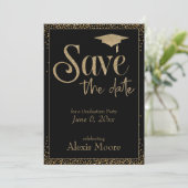 卒業パーティの日付を黒に金ゴールドする 招待状 (スタンド正面)