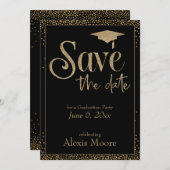 卒業パーティの日付を黒に金ゴールドする 招待状 (正面/裏面)