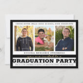 卒業パーティはっきりしたーストライプ4白黒 招待状 (正面)