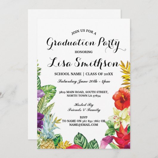 卒業パーティアロハトロピカルルアウ(ハワイ式宴会)パーティー招待状 招待状 (正面/裏面)