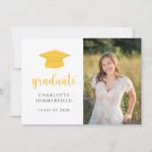 卒業パーティイエロー金ゴールドキャップタッセル写真 招待状 (正面)