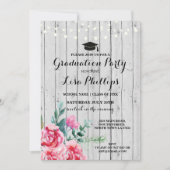 卒業パーティウォーターカラーフローラウッド招待状 招待状 (正面)