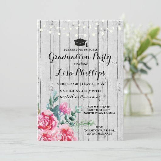 卒業パーティウォーターカラーフローラウッド招待状 招待状 (スタンド正面)