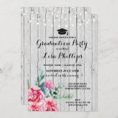 卒業パーティウォーターカラーフローラウッド招待状 招待状 (正面/裏面)