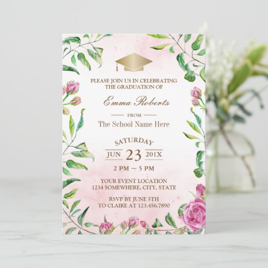 卒業パーティエレガントの水彩フローラ 招待状 (スタンド正面)