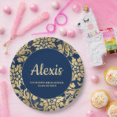 卒業パーティエレガントネイビーブルー金ゴールドクラス ペーパープレート (パーティー)