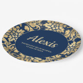 卒業パーティエレガントネイビーブルー金ゴールドクラス ペーパープレート (アングル)