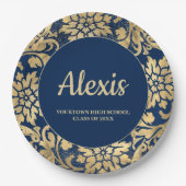 卒業パーティエレガントネイビーブルー金ゴールドクラス ペーパープレート (正面)
