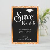 卒業パーティオレンジカードの日付を保存 招待状 (スタンド正面)