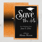 卒業パーティオレンジカードの日付を保存 招待状 (正面/裏面)