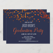 卒業パーティオレンジ金ゴールド紙吹雪ブラック 招待状 (正面/裏面)