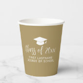 卒業パーティクラスの卒業キャップ名金ゴールド 紙コップ (正面)
