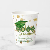 卒業パーティグリーンパーソナライズされた金ゴールド 紙コップ (裏面)