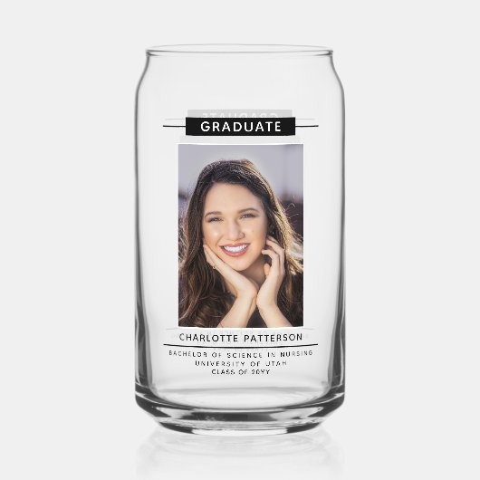 卒業パーティシンプルーモダンのスクリプトフォトブラック ガラス缶 (裏面)